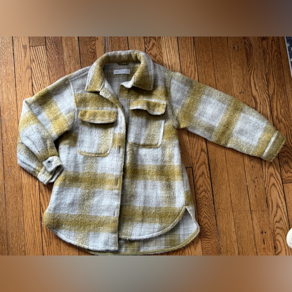 Zara Mustard and Cream Plaid Jacket - Size 8